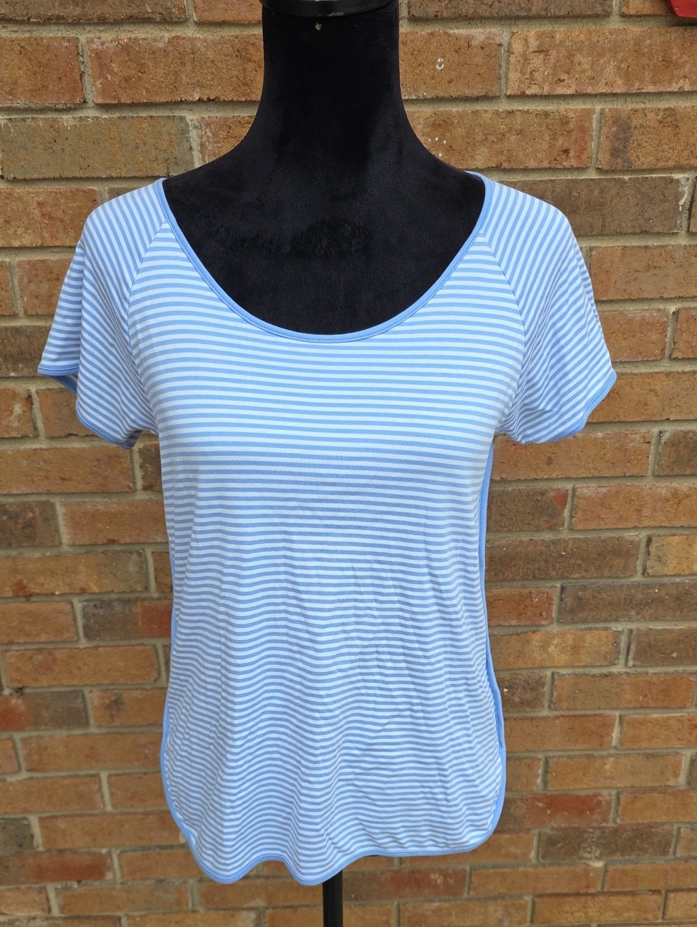 Women's Light Blue & White Striped Scoop Neck Sleep Tee Size Small